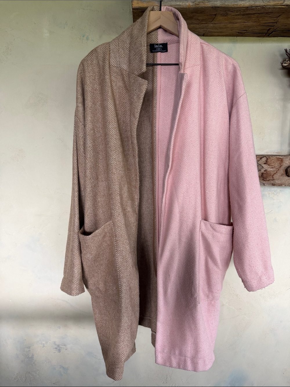 Dressed in Lala Two-Tone Open Front Cardigan - Pink & Taupe